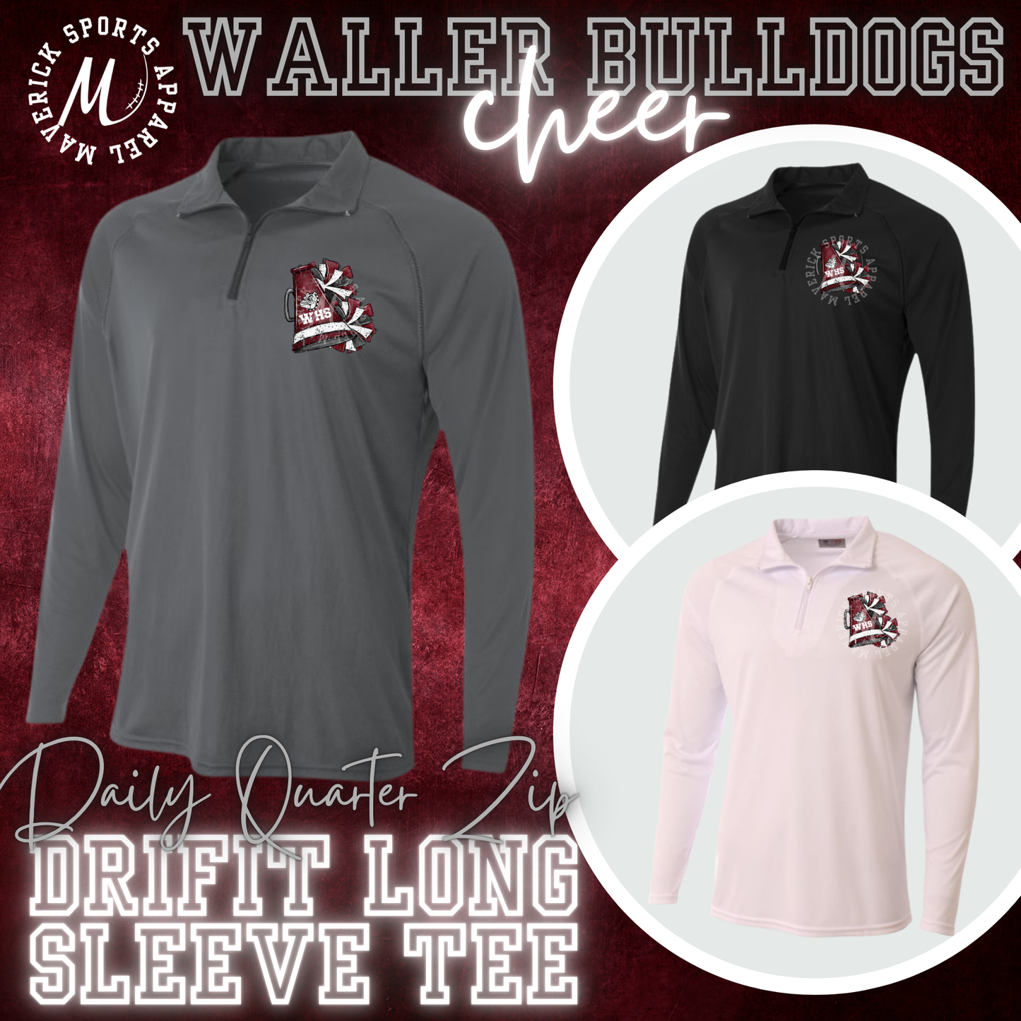 Bulldog Cheer Dri-Fit Quarter Zip LS Tee