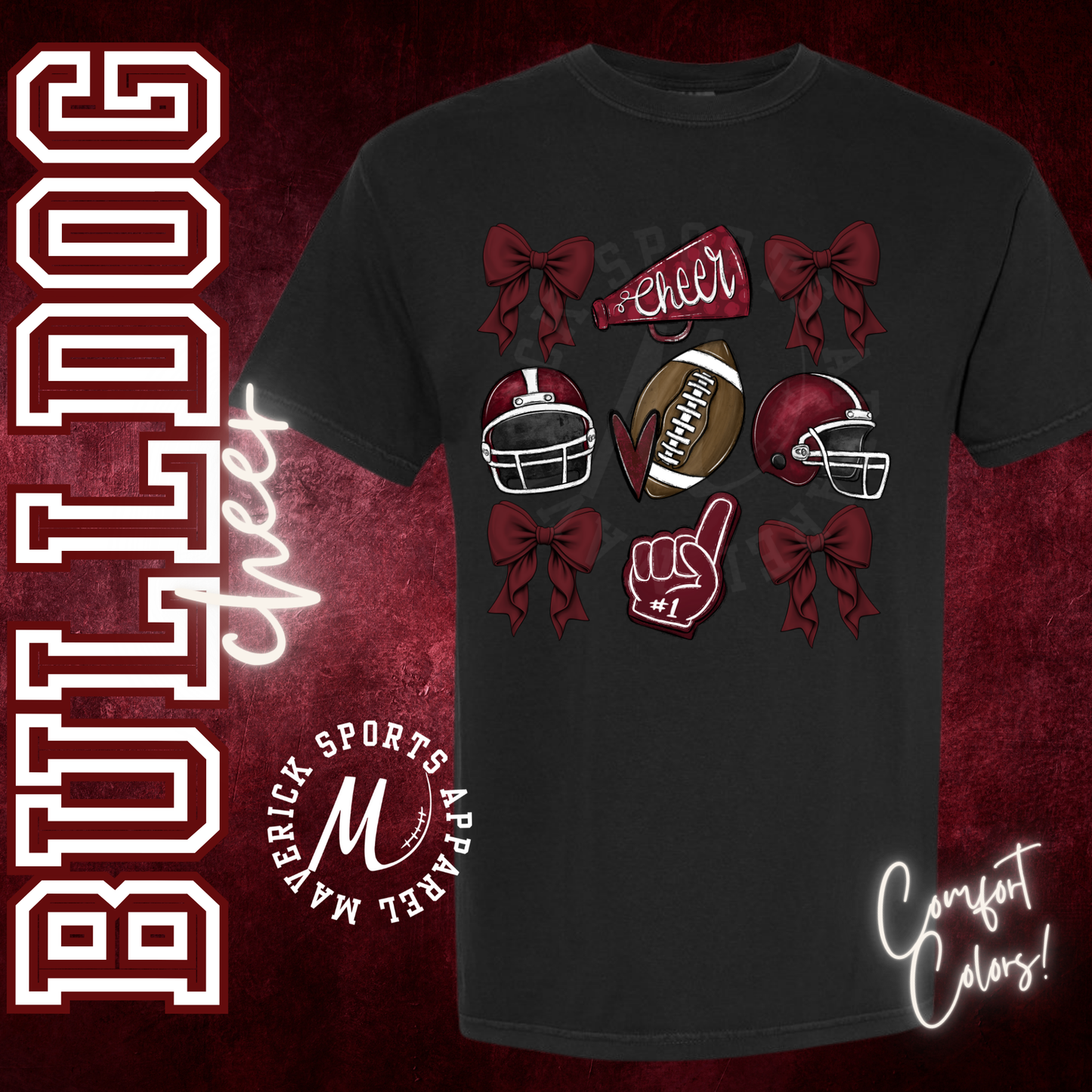 Bulldog Cheer Coquette Bow Comfort Colors Tee