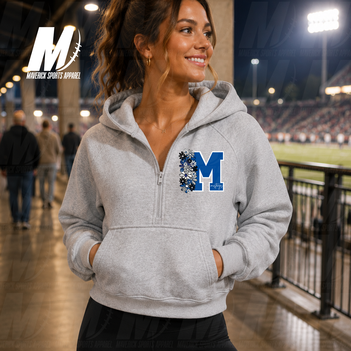 THS Mustangs Summer Bloom Cropped 1/2 Zip Hoodie