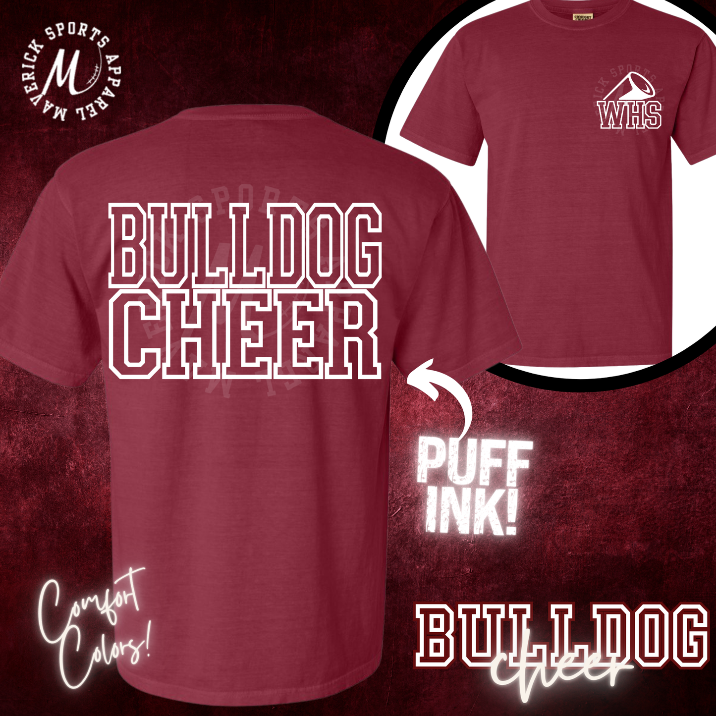 Bulldog Cheer Puff Ink Comfort Colors Tee