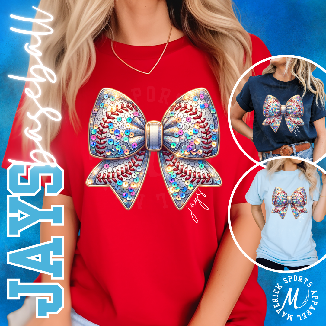 Jays Baseball Sequin Bow Tee