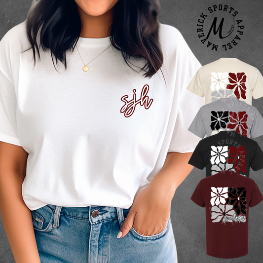 SJH Bulldogs Floral Comfort Colors® Pocket Tee - Full Back Design