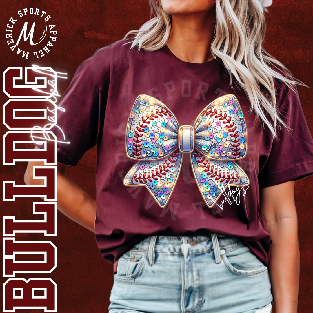 Bulldogs Sequin Baseball Bow Tee