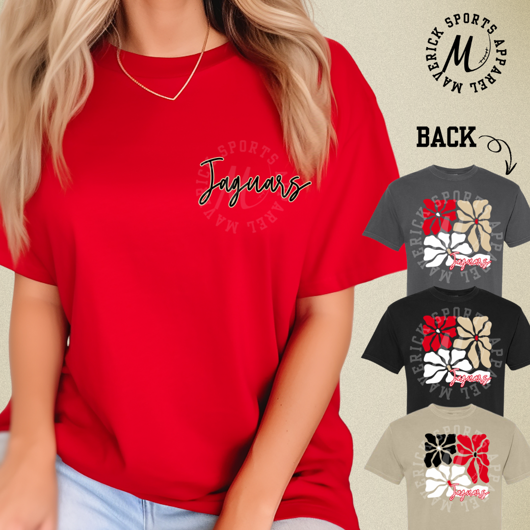 Jones Elementary Jaguars Floral Comfort Colors® Pocket Tee – Full Back Design