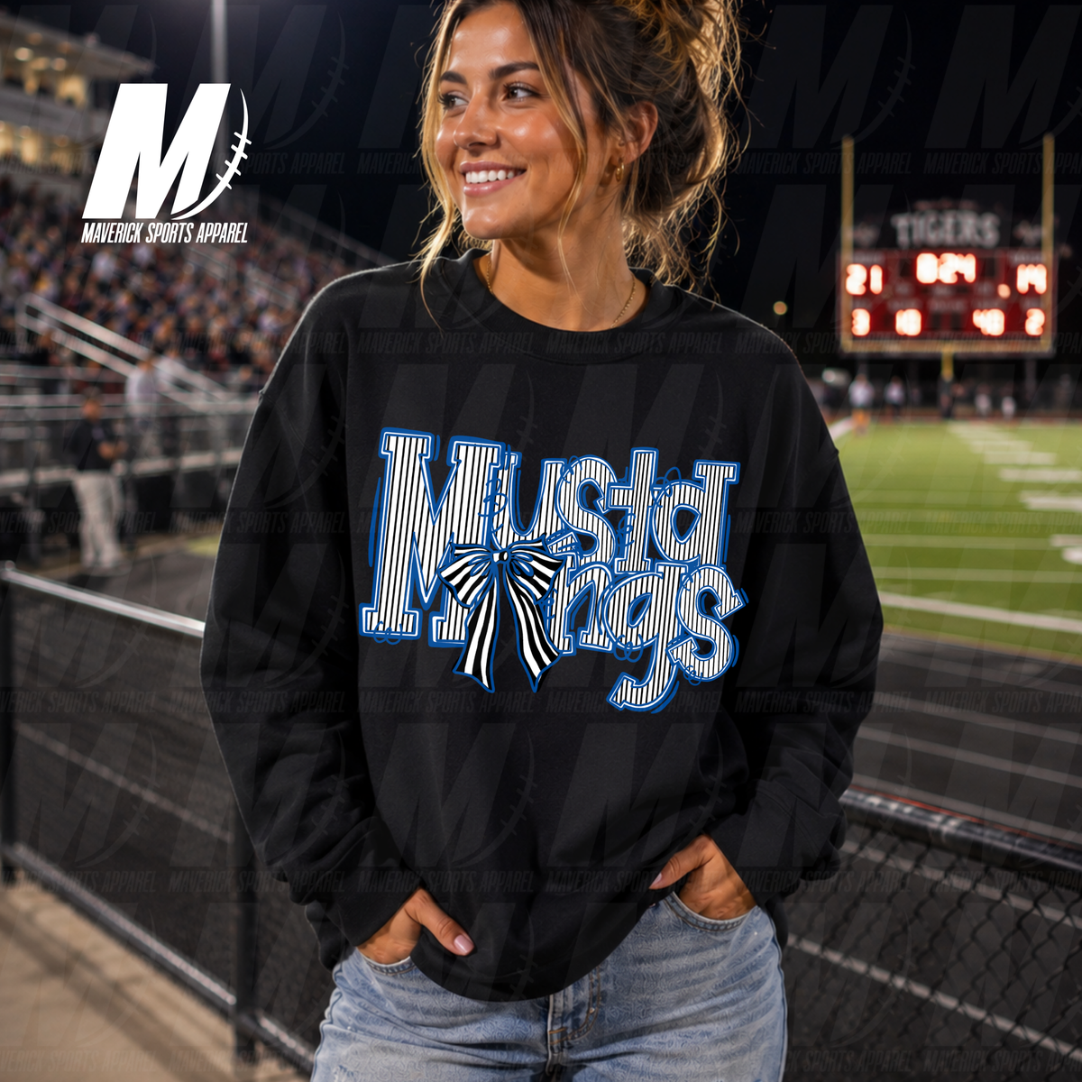 THS Mustangs Bows & Stripes – Crewneck Sweatshirt