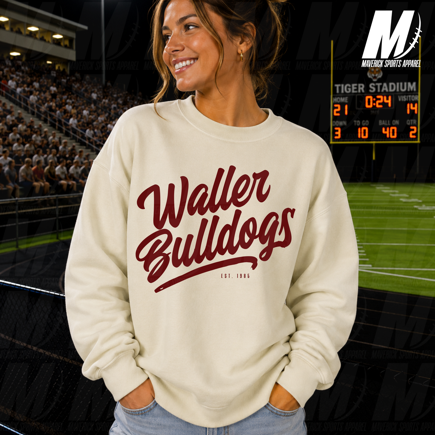 Waller Junior High Bulldogs Heritage Script – Crewneck Sweatshirt