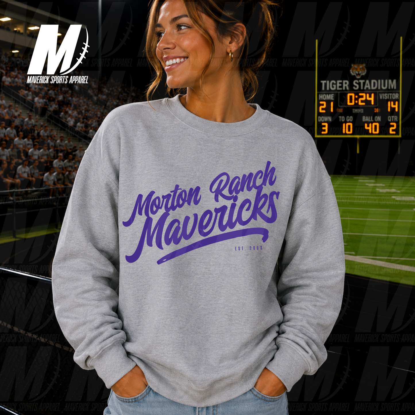 Morton Ranch Mavericks Heritage Script – Crewneck Sweatshirt