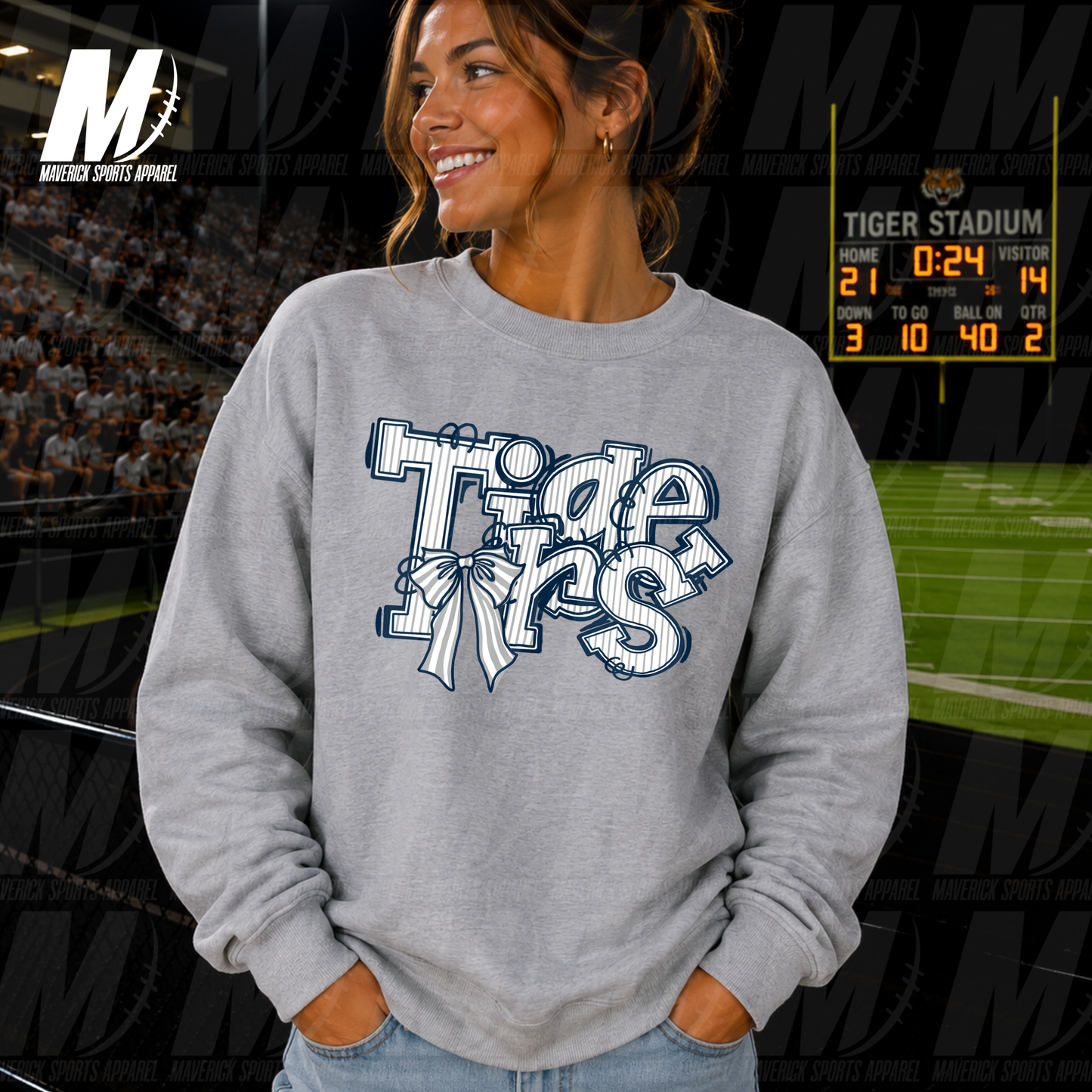 Turlington Tigers Bows & Stripes – Crewneck Sweatshirt