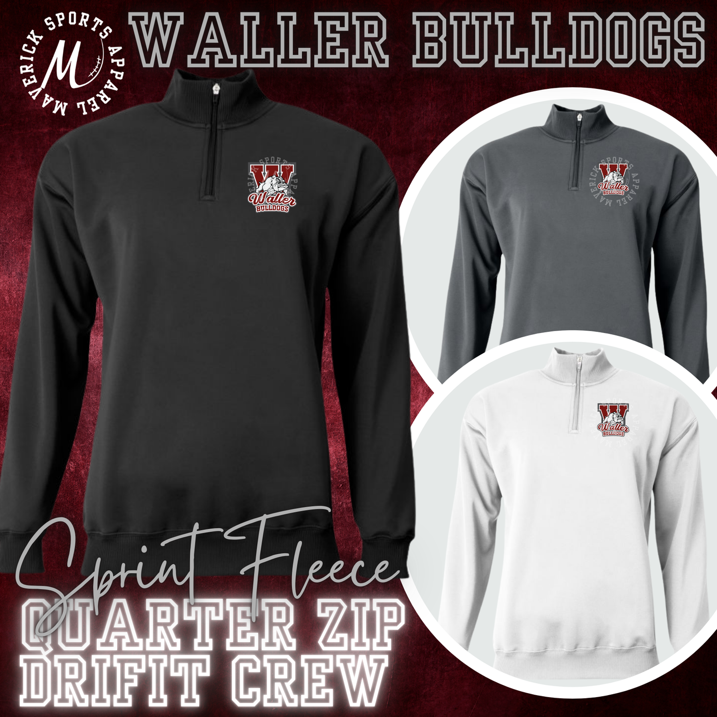 Waller Bulldogs Sprint Fleece Quarter Zip Drifit Crew