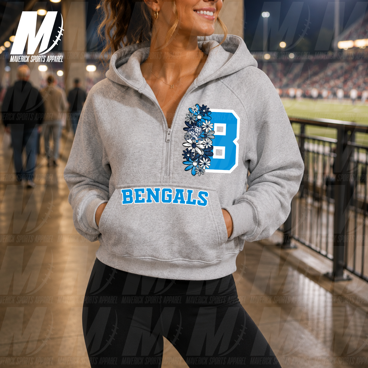 Bengals Summer Bloom Cropped 1/2 Zip Hoodie