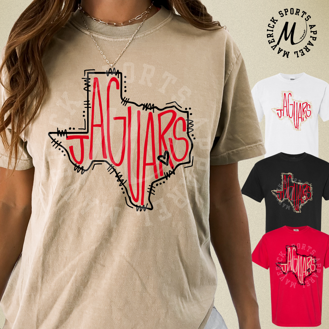 Jones Jaguars Comfort Colors® Tee – Hand-Drawn Hometown Texas Mascot