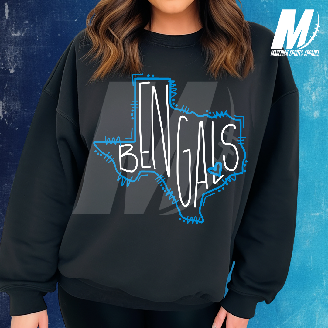 Bryant Bengals Hand-Drawn Hometown Texas Mascot Crewneck Sweatshirt