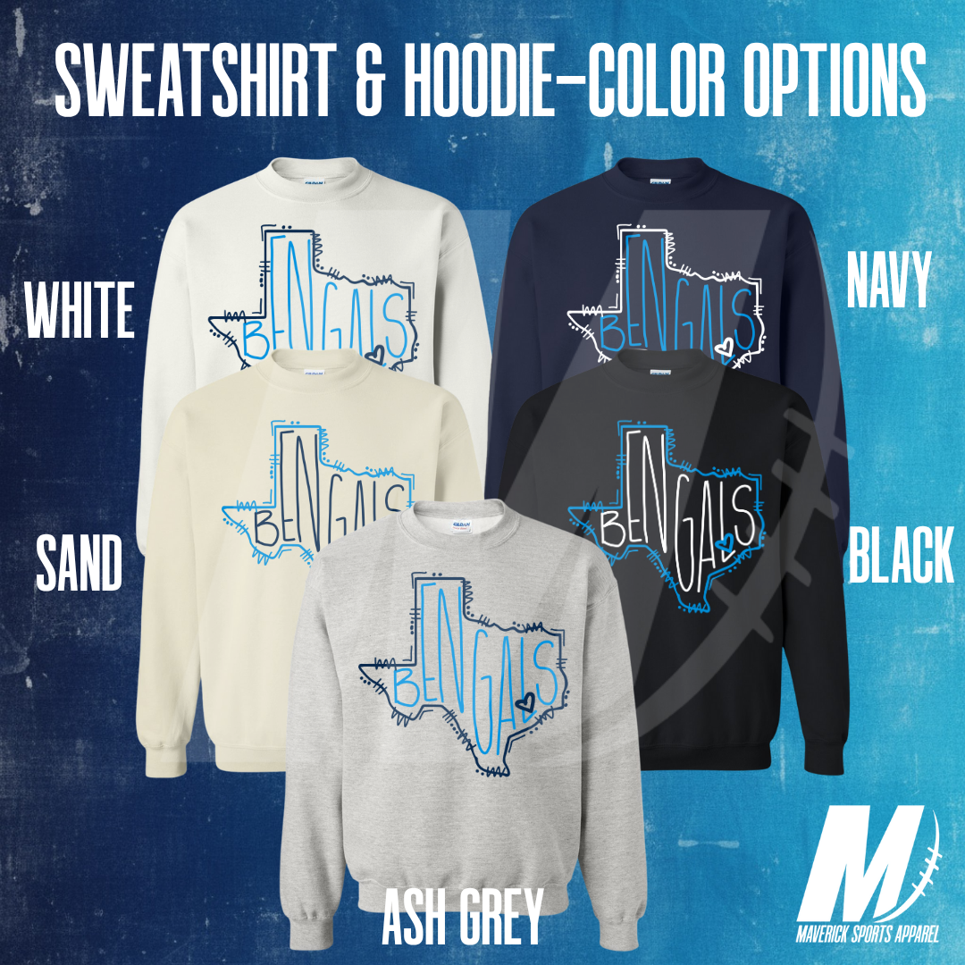 Bryant Bengals Hand-Drawn Hometown Texas Mascot Crewneck Sweatshirt