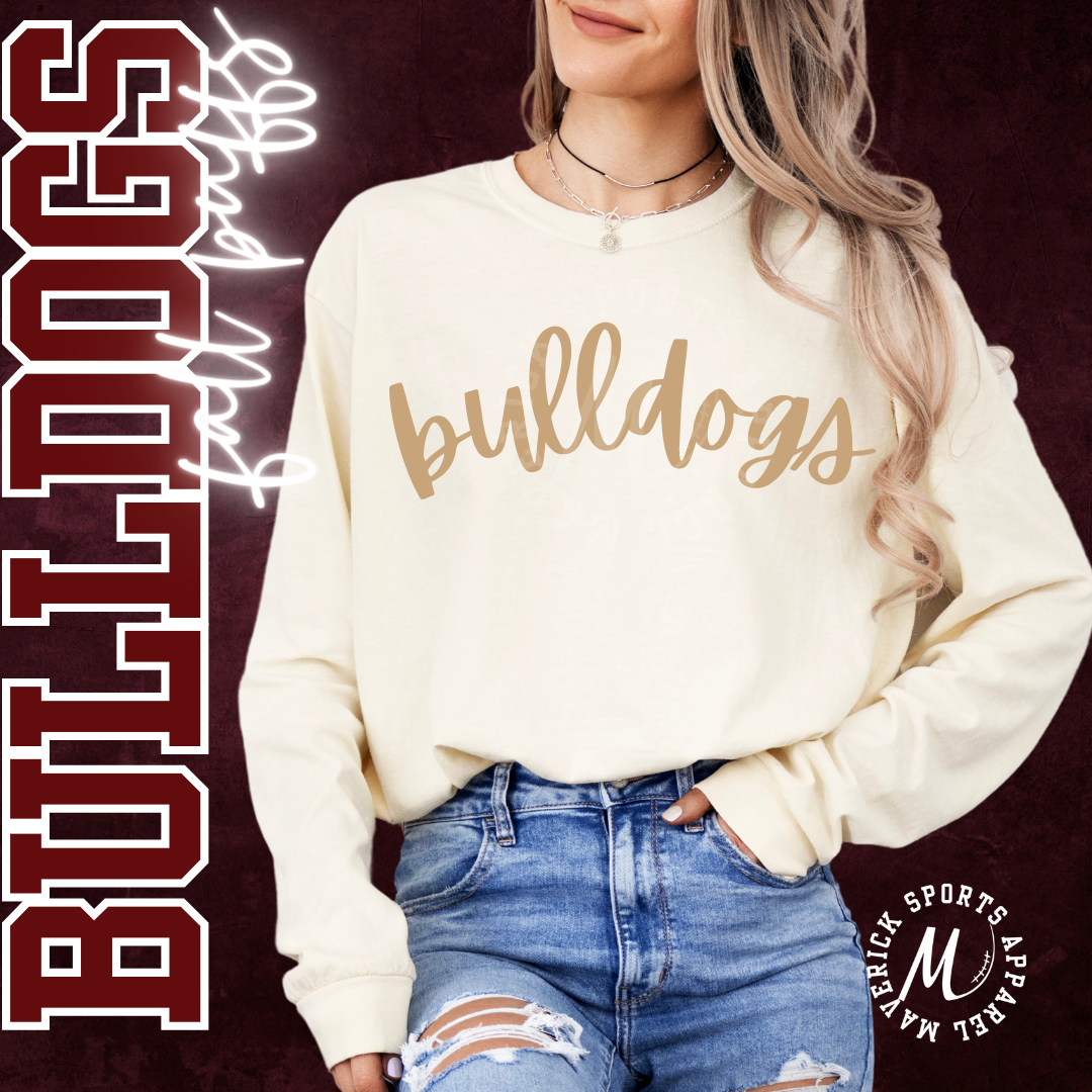 Bulldogs Fall Script Puff Ink Long Sleeve Tee