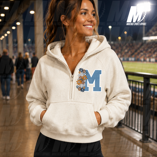 Turlington Tigers Summer Bloom Cropped 1/2 Zip Hoodie in Heather Bone