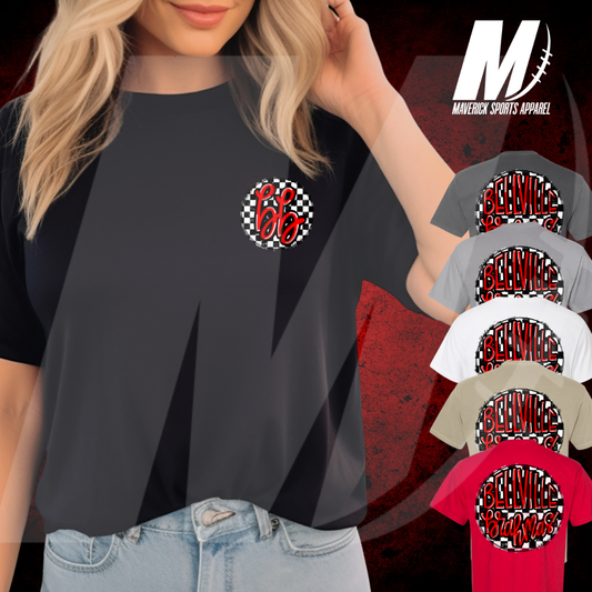 Bellville Brahmas Comfort Colors® Tee – Hand-Drawn Checkerboard BB Monogram Pocket & Bubble Back
