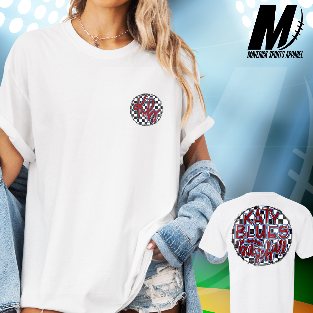 Katy Blues Checkered Monogram Pocket & Back Comfort Colors® Tee
