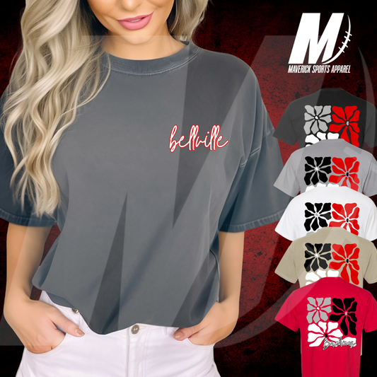 Bellville Brahmas Floral Comfort Colors® Pocket Tee - Full Back Design