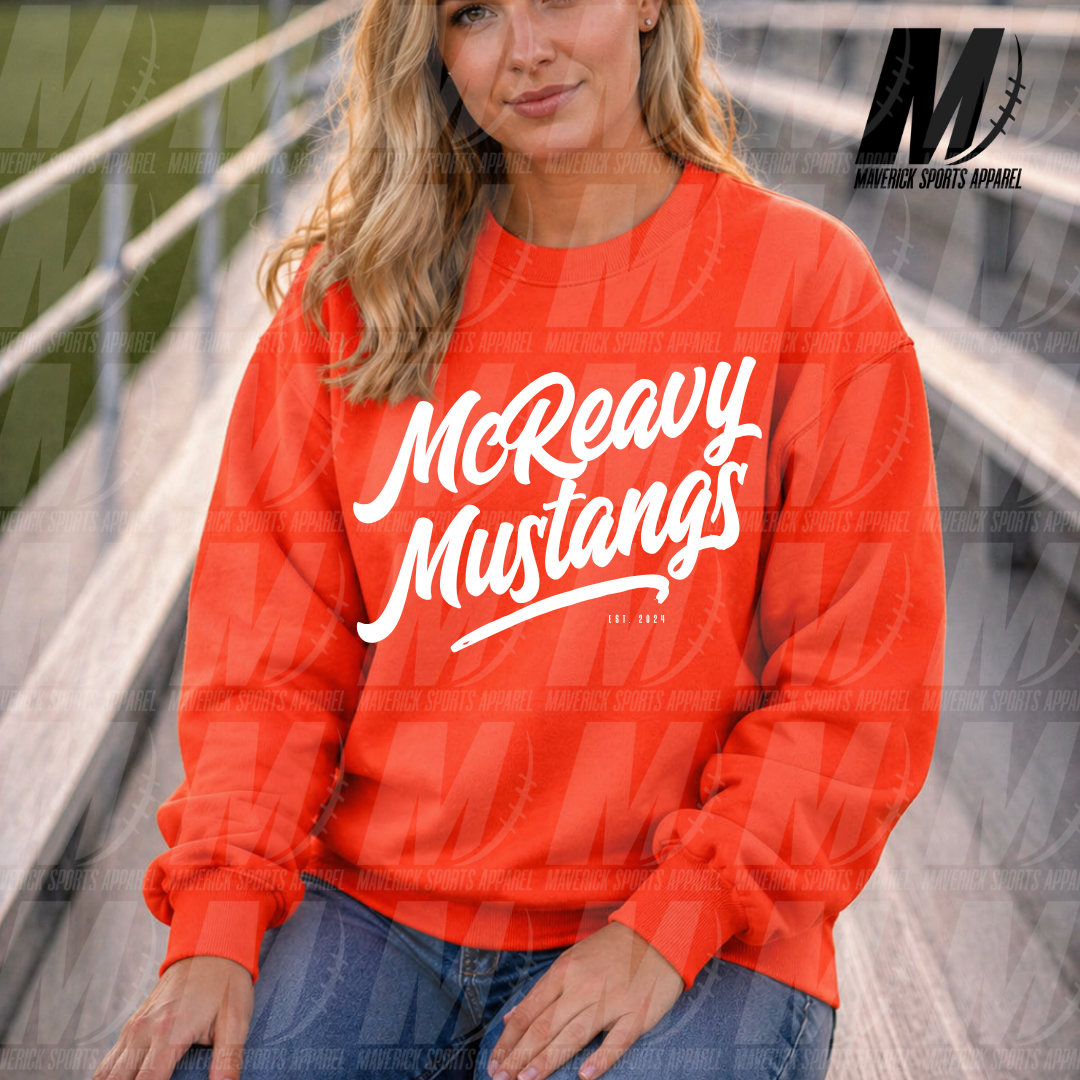 McReavy Mustangs Heritage Script – Crewneck Sweatshirt