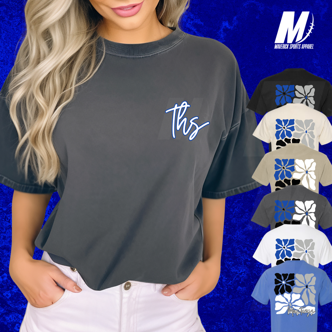 Taylor Mustangs Floral Comfort Colors® Pocket Tee - Full Back Design