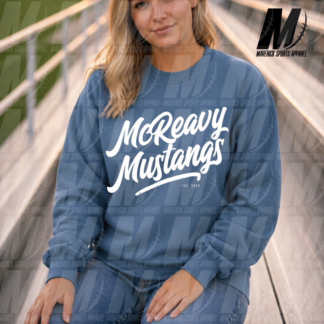 McReavy Mustangs Heritage Script – Crewneck Sweatshirt