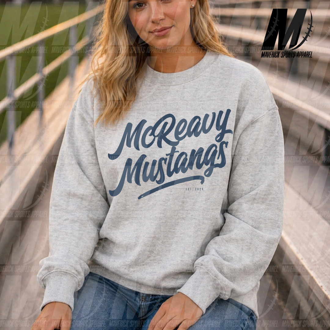 McReavy Mustangs Heritage Script – Crewneck Sweatshirt