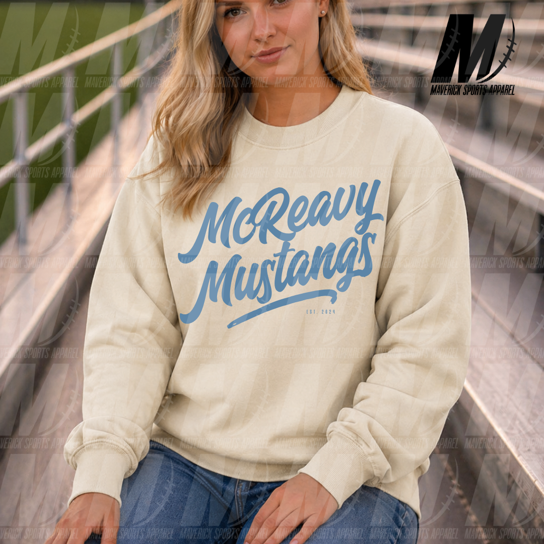 McReavy Mustangs Heritage Script – Crewneck Sweatshirt