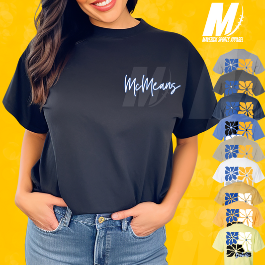 McMeans Bobcats Floral Comfort Colors® Pocket Tee - Full Back Design