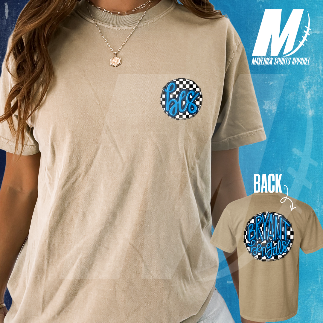 Bryant Bengals Comfort Colors® Tee – Hand-Drawn Checkerboard BES Monogram Pocket & Bubble Back