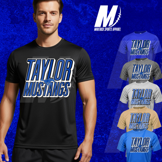 Taylor Mustangs Stacked Mascot Tee – Xtreme Tek Dri-Fit Tee