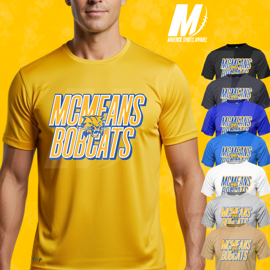 McMeans Bobcats Stacked Mascot Tee – Xtreme Tek Dri-Fit Tee