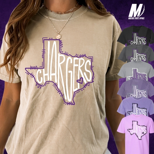 Fulshear Chargers Comfort Colors® Tee – Hand-Drawn Hometown Texas Mascot