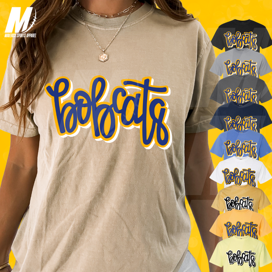 McMeans Bobcats Hand-Drawn Bubble Script Comfort Colors® Tee