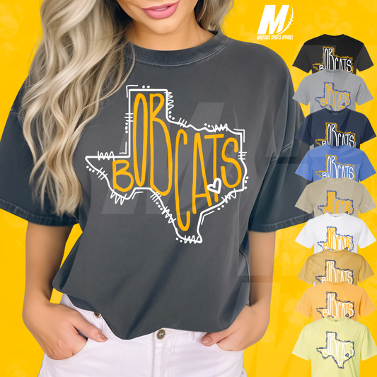 McMeans Bobcats Comfort Colors® Tee – Hand-Drawn Hometown Texas Mascot