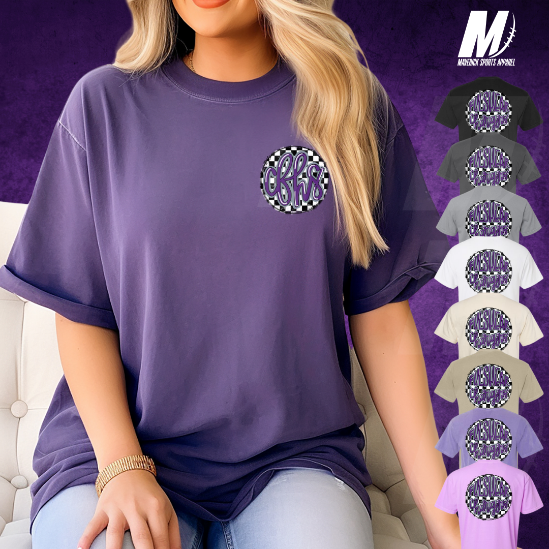 CFHS Chargers Comfort Colors® Tee – Hand-Drawn Checkerboard CFHS Monogram Pocket & Bubble Back