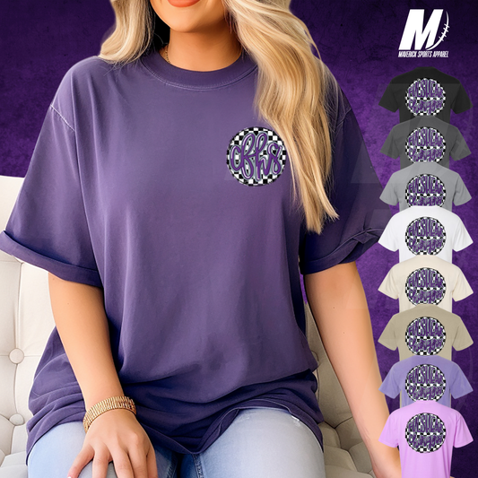 CFHS Chargers Comfort Colors® Tee – Hand-Drawn Checkerboard CFHS Monogram Pocket & Bubble Back