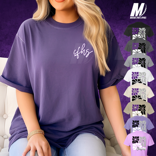 CFHS Chargers Floral Comfort Colors® Pocket Tee - Full Back Design