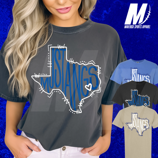 Taylor Mustangs Comfort Colors® Tee – Hand-Drawn Hometown Texas Mascot