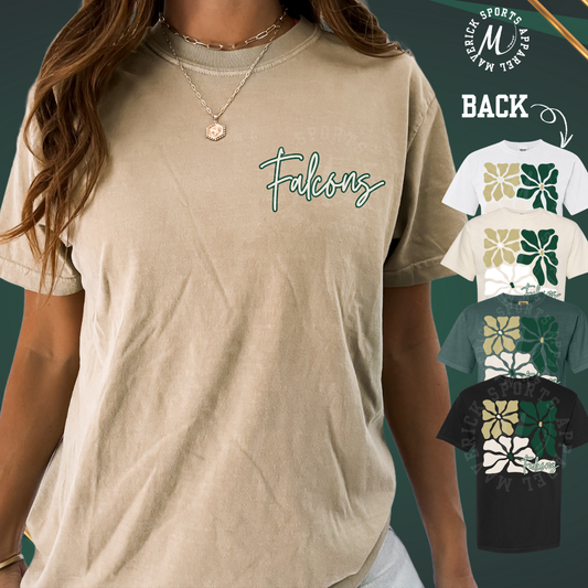 Fields Store Elementary Falcons Floral Comfort Colors® Pocket Tee – Full Back Design