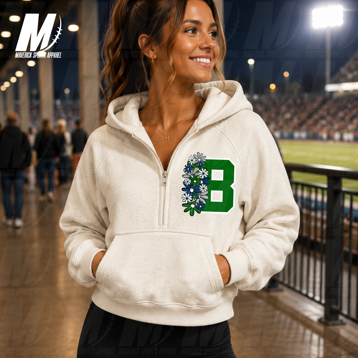 Bucks Summer Bloom Cropped 1/2 Zip Hoodie