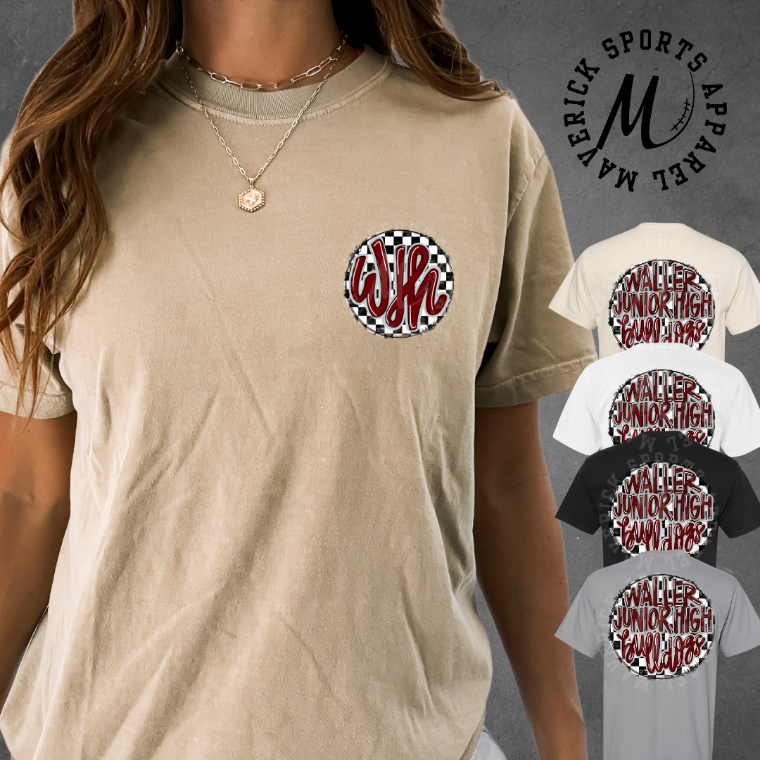 WJH Bulldogs Comfort Colors® Tee – Hand-Drawn Checkerboard WJH Monogram Pocket & Bubble Back
