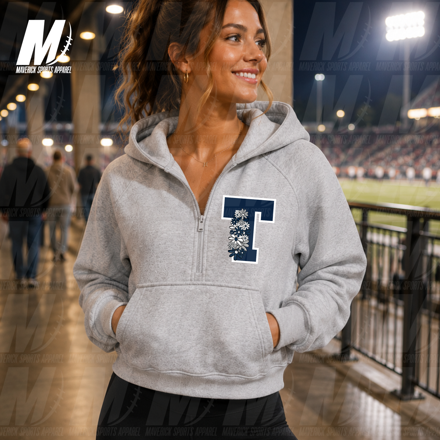 Turlington Tigers Summer Bloom Cropped 1/2 Zip Hoodie