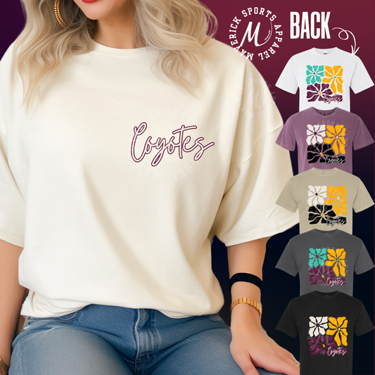 Cure Elementary Coyotes Floral Comfort Colors® Pocket Tee – Full Back Design