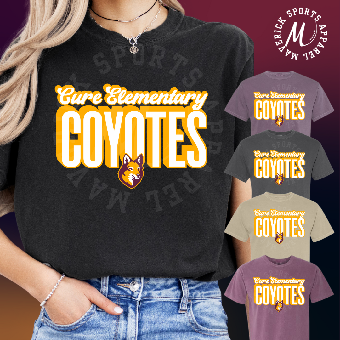 Cure Elementary Coyotes Block Script Comfort Colors® Tee