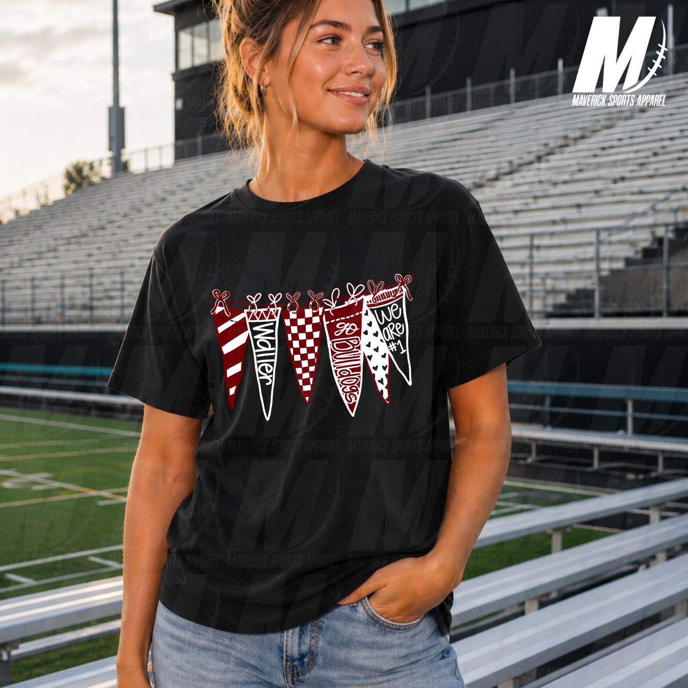 Waller Junior High Bulldogs Hand-Drawn Pennant Banner Tee – Comfort Colors® Series