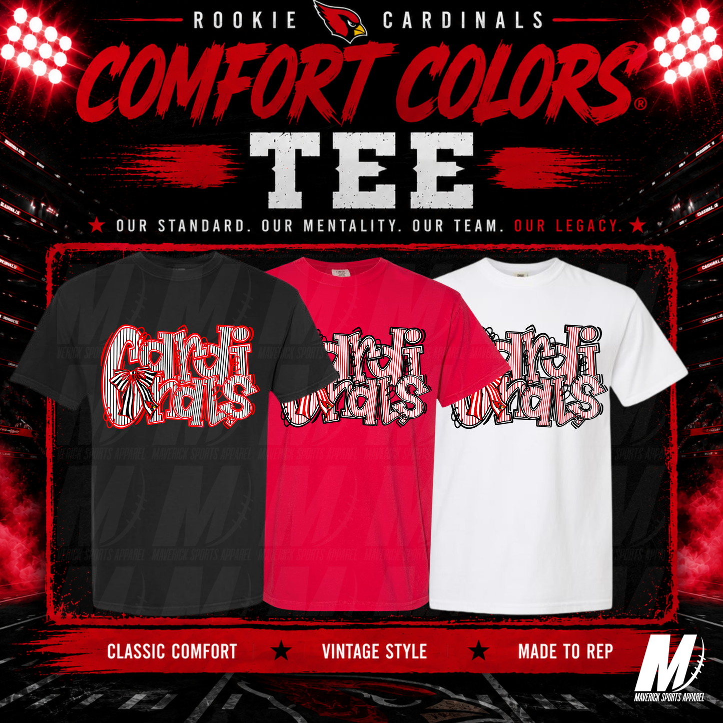 Cardinals Bows & Stripes – Comfort Color Tee