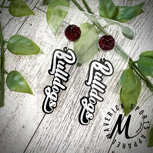 Retro Bulldogs Script Dangle Earrings