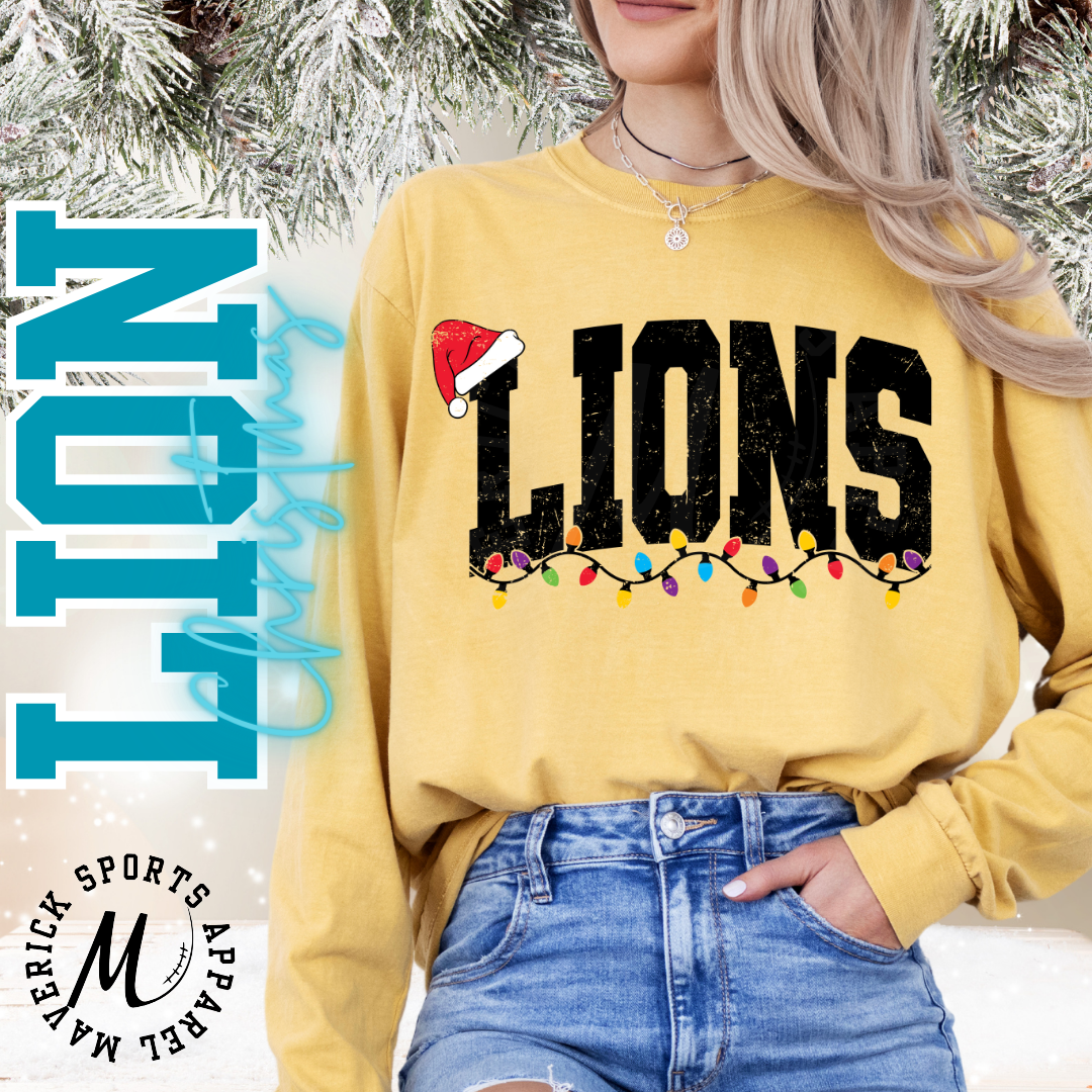 Lions Christmas Lights Long Sleeve Tee