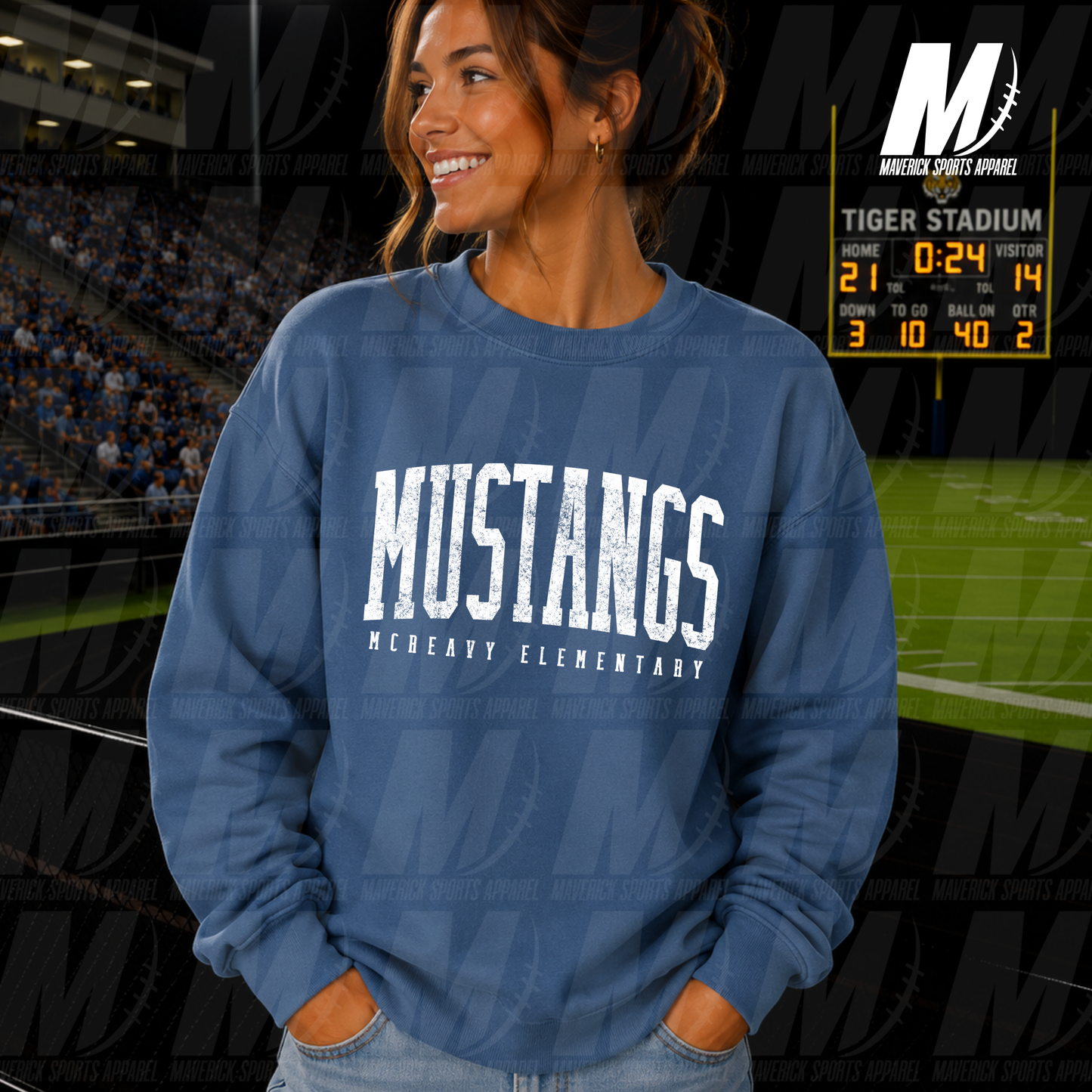 Turlington Tigers Classic Collegiate – Crewneck Sweatshirt in Navy
