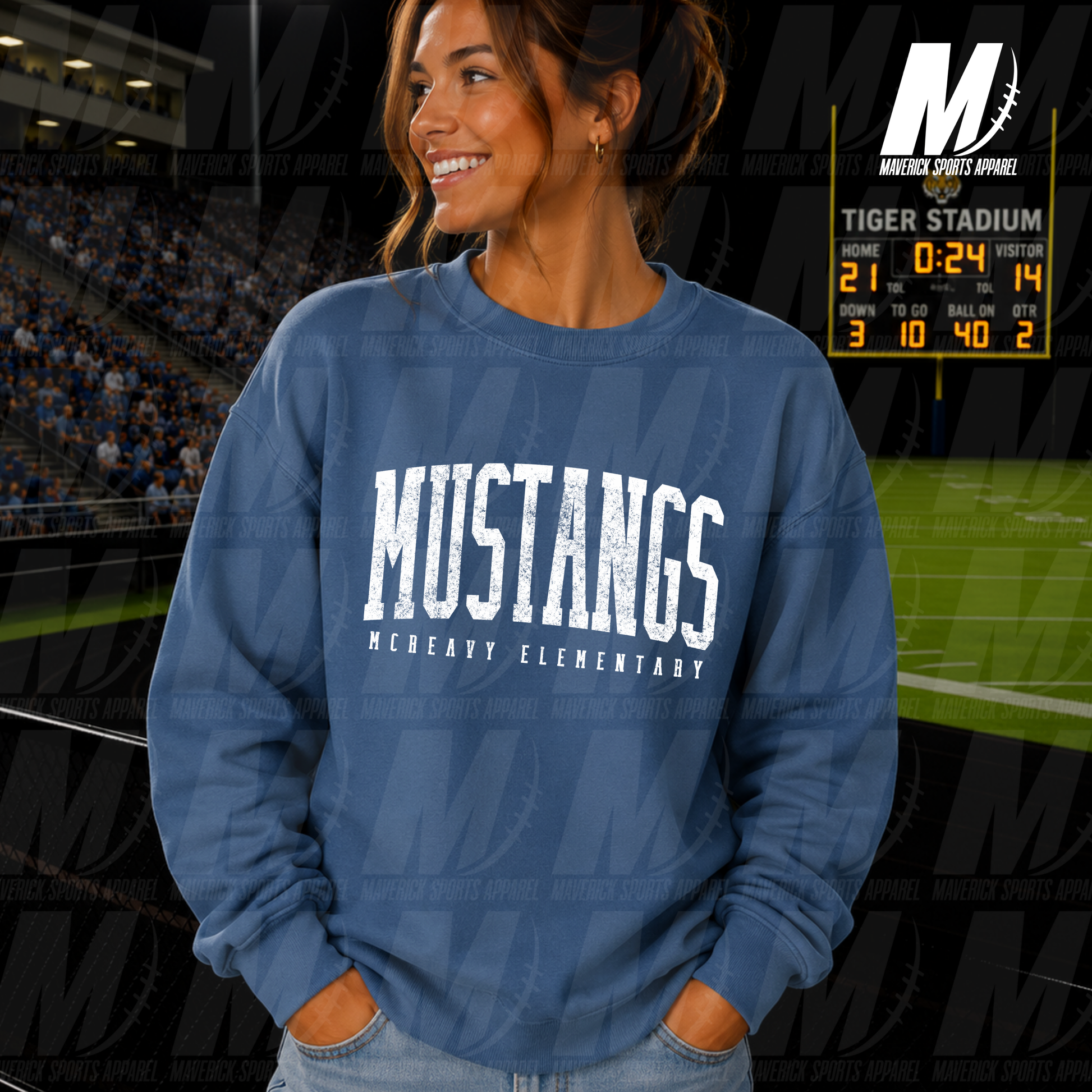 Turlington Tigers Classic Collegiate – Crewneck Sweatshirt in Navy